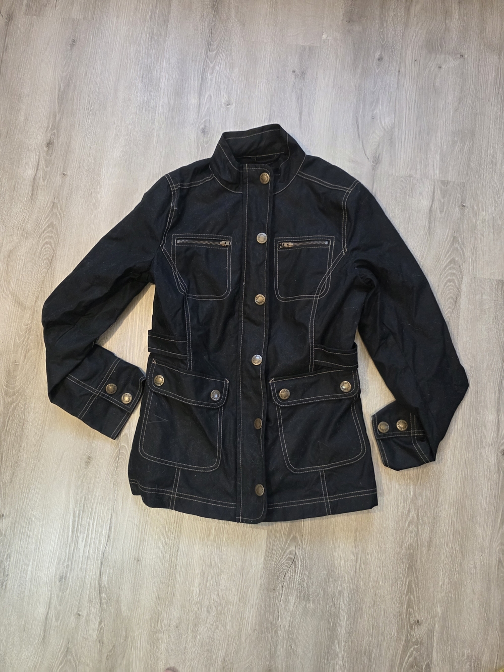 Boden Women’s Waxed Cotton Utility Moto Jacket Black Military Size 8